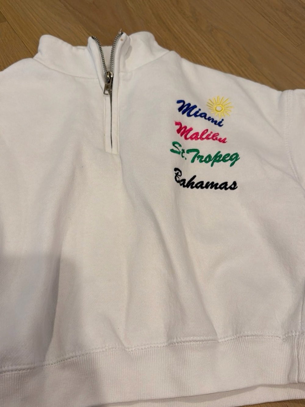 Kids White Quarter-Zip Pullover Jacket with Embroidered Destinations